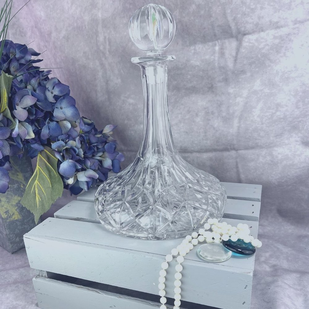 Vintage Block Crystal Olympic Ships Decanter   Full Lead Handcut  Poland